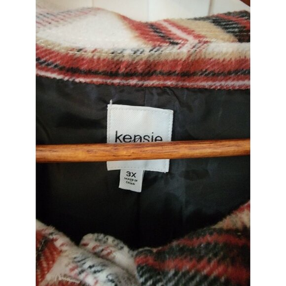 Kensie Jeans Plus Size Button Down Cream And Red Flannel Shaket Size 3X - Picture 3 of 5